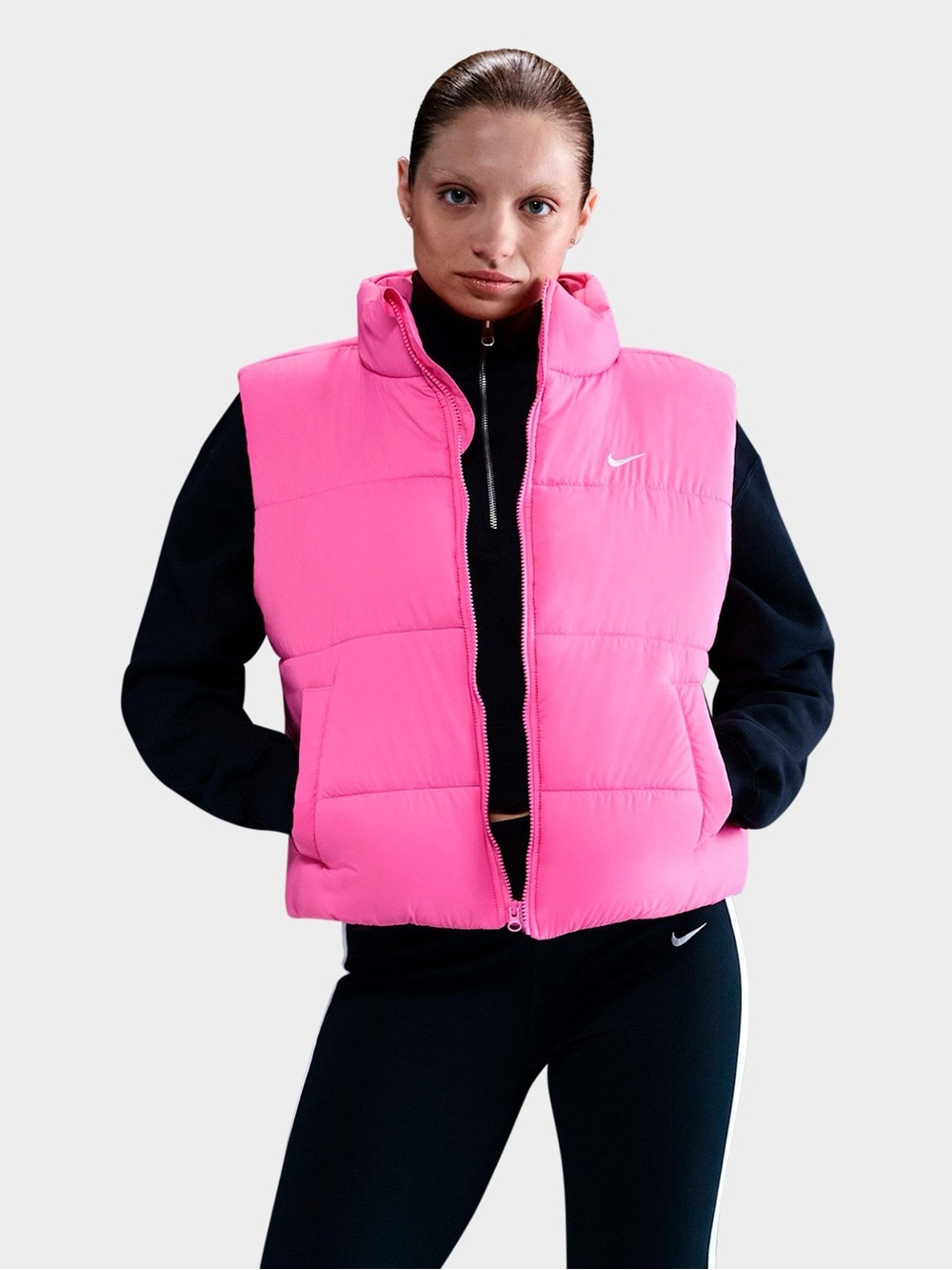 Nike Bright Pink Women's Puffer Vest with High Collar